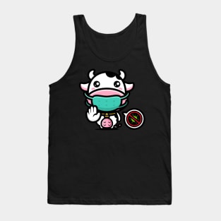 Cute Anti-Covid Cow With Quarantine Mouthguard Tank Top